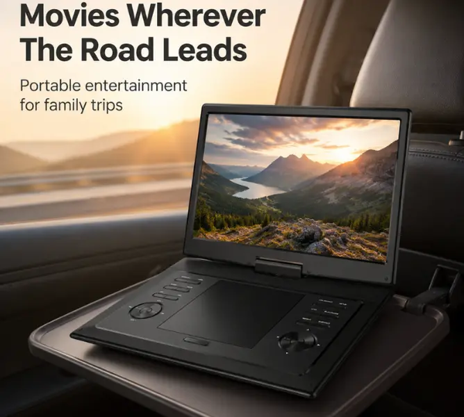 PJGCWB Portable CD DVD Player, 17.9" HD Multimedia Video Player with 270° Rotation, 180° Flip, TV Sync, DVD/USB/SD Support, Dual Stereo Speakers, Region Free, Long Battery Life, Compact ABS Design, for Car & Home Use, Remote Audio System