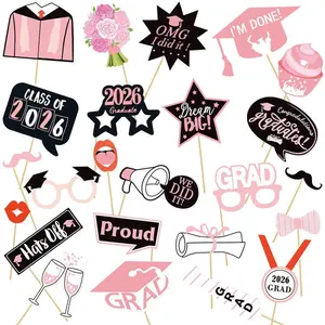 24pcs/set Pink Graduation Photo Studio Props, 2026 Graduate Exclusive, Graduation Ceremony Decorations, Photography Props Set, Signs, Photo Props, Suitable For Congratulating University Graduates Party, Photo Gifts And Decorations, Party Decorations