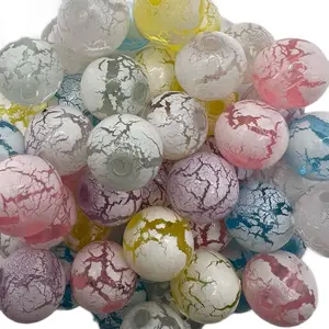 50pcs White painted Crackle beads 16mm for beaded pens - random mix color base