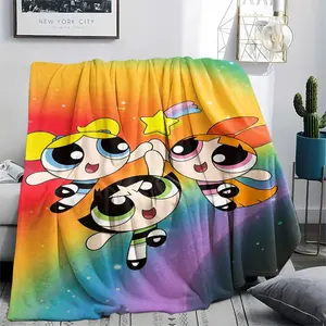 The Powerpuff Girls (13)Soft and Comfortable Flannel Blanket with Cartoon Design, Machine Washable Seasonal Throw for Home Living Room Napping Camping, Air Conditioner Blanket, Teen Room Holiday Decoration