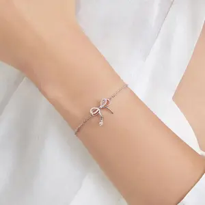 Silver Bow Bracelet with Crystal Accents, Minimalist Bowknot Design, Dainty Everyday Wear Jewelry for Girls