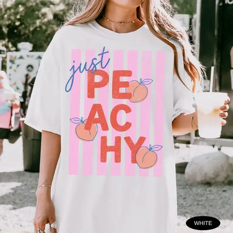 Comfort Colors Just Peachy T-Shirt - Summer Fruit Tshirt Food Pun T-Shirt Retro Graphic Tee Peach Graphic Tee Summer Gift