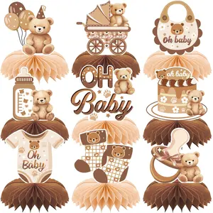 Bear Gender Reveal Themed Honeycomb Centerpieces Decorations, Double Sided Printed Gift Packaging Supplies for Birthday Party, Graduation Party Supplies, Birthday Set