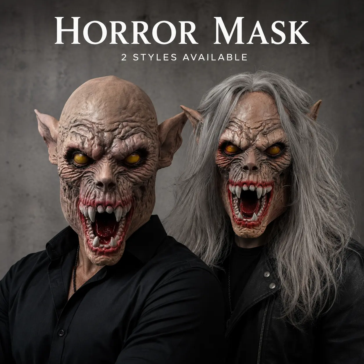 Unisex Adult Bald Vampire Latex Full Head Mask with Grey Hair, Scary Fangs & Eye Details, Gothic Horror Monster Cover for Halloween Cosplay Party - Photo Props, Festive Costume Accessories