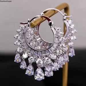 Waterdrop Zircon Tassel Earrings, Minimalist Elegant Drop Style for Women, Sleek Feminine Accessory, Ideal for Party, Dinner, Vacation and Daily Gifting