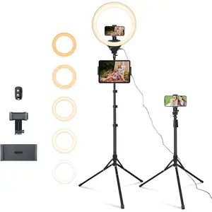 AAureday 14inch iPad Ring Light with Tripod Stand, 62inch Selfie Tripod Light Ring with Phone&Tablet Holder for Recording, 20W LED Circle Light with Wireless Remote for Tiktok, Makeup, Live Streaming