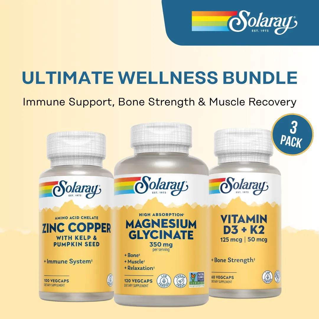 Solaray Daily Foundation 3-Pack — Magnesium Glycinate + Vitamin D3/K2 + Zinc Copper — Sleep, Bone, Immunity & Energy Stack