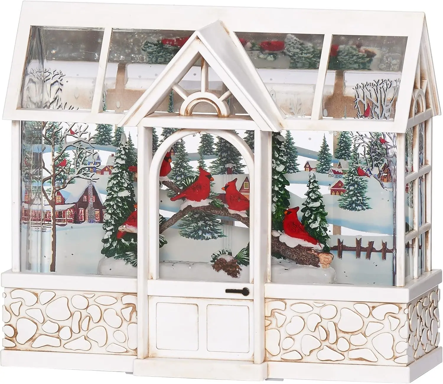 7.75in Lighted Swirl Cardinal Greenhouse Lantern - Confetti Lite Glitter Water Globe, Christmas Decoration, Tabletop Holiday Decor, Home Supplies Accent