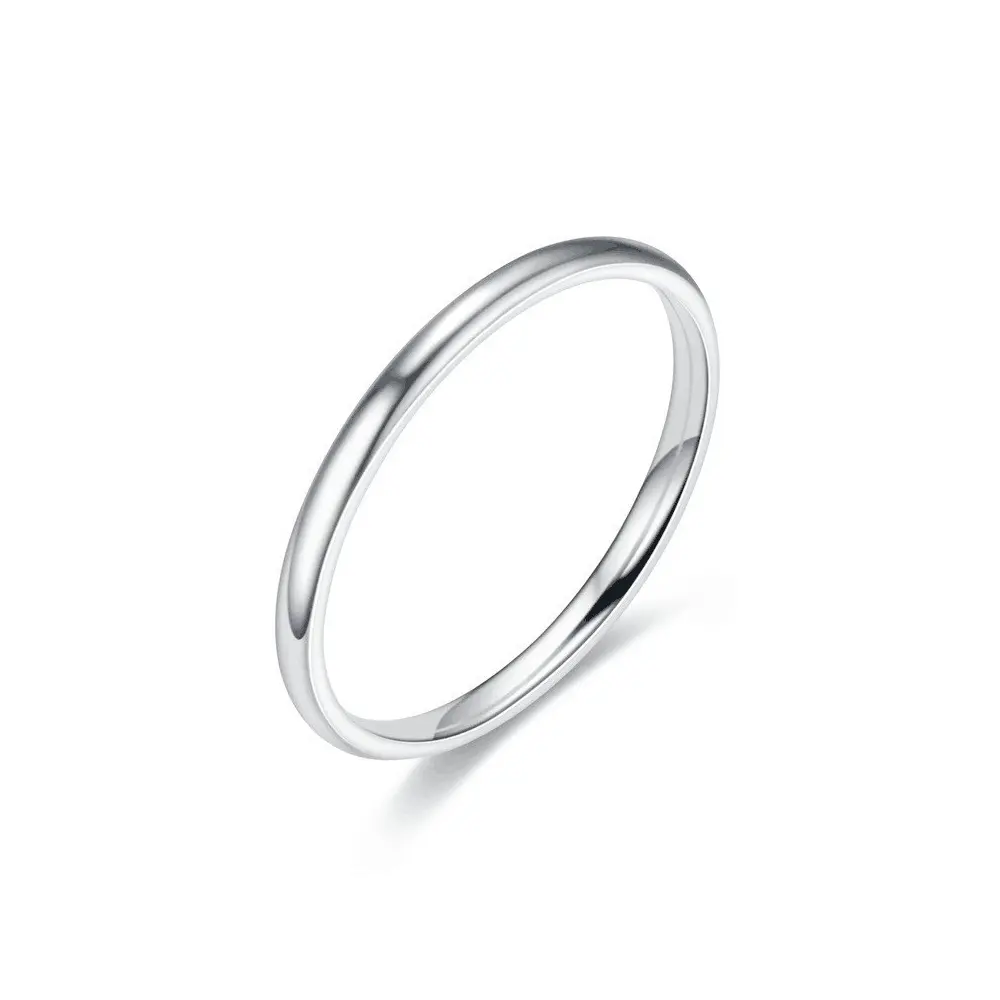 1pc Unisex 2mm Smooth Plain Band Ring, Minimalist Stackable Ring in Silver, Gold, Black, Iridescent or Rose-Gold Tone, US Sizes 5-13