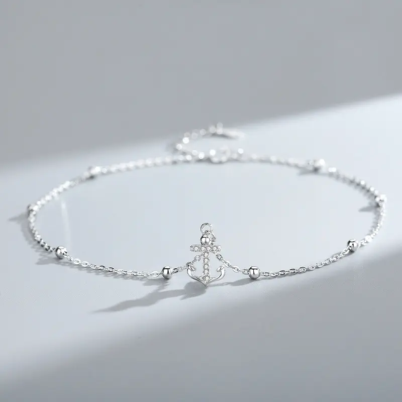 Ankle Bracelet Niche Ship Anchor Fashion Inlaid Stone Trendy I Style Trendy Silver Anklet Foot Jewelry Gift for Girls Rhinestone Sparkling