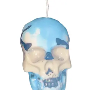 Custom Skull Candles - Blue Skull with Decorative Black Accents, Ideal for Home Decor and Ornaments