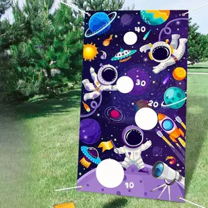 2D Flat Banner 30x53inch Game Banner 1pc  Outer Space Toss Games Banner Backdrop  Solar System Bean Bag Toss Game Hanging Banner Space Birthday Party Decor Indoor Outdoor Activities for Family Gathering