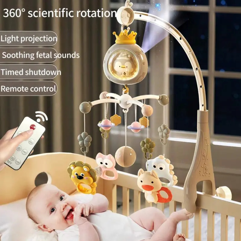 Multicolor Animal Baby Crib Mobile for Newborns 0-3 Years, ABS Interactive Audio Toy with 360° Rotation, Projection Light, and Remote Control, Unisex, Animal Figures, 3 - 6 Months, Light Projection, Newborn Shower, Mobile Crib, Animal Theme