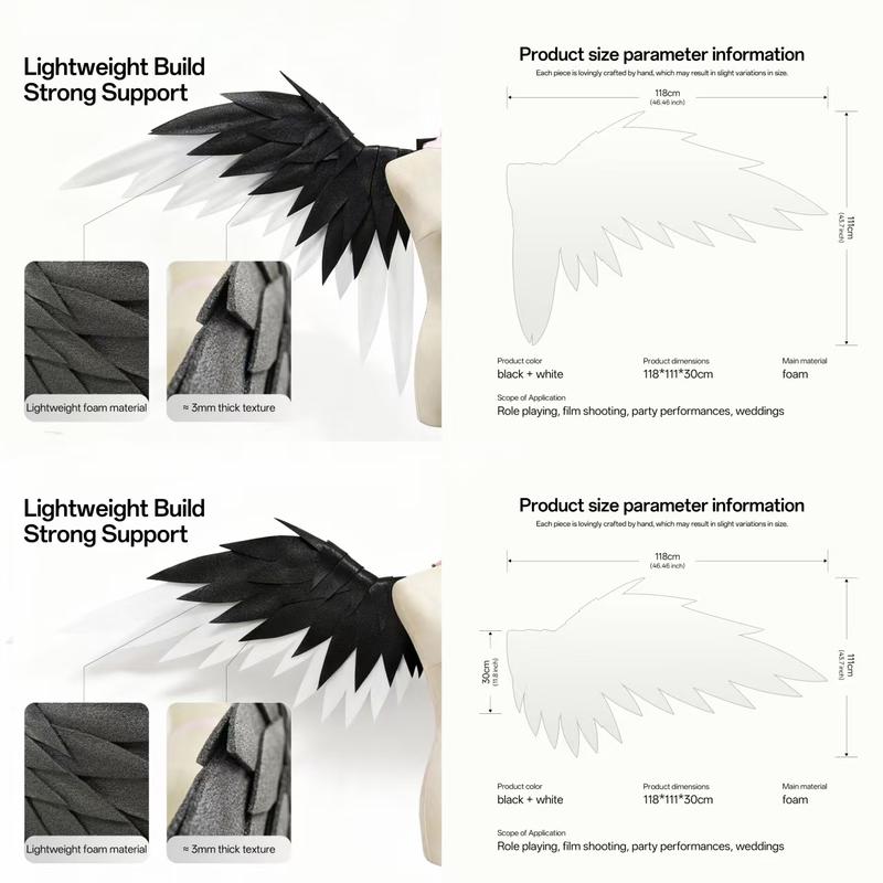Foam Electric Wings Handmade Black White Unisex Cosplay Costume, Birthday Party Outfit, Christmas Gift, Photography Props, Clothing, Minimalist Basic