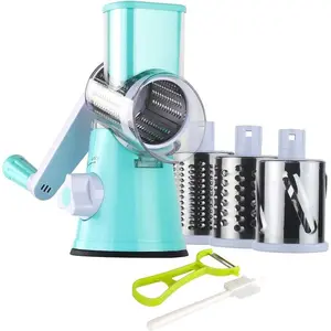 Rotary Cheese Grater Hand Crank, Kitchen Shredder Speed Mandolin Slicer Nut  with Handle and Drum  for Cheese, Vegetable, Walnut, , Potato, Carrot, 3 , Blue