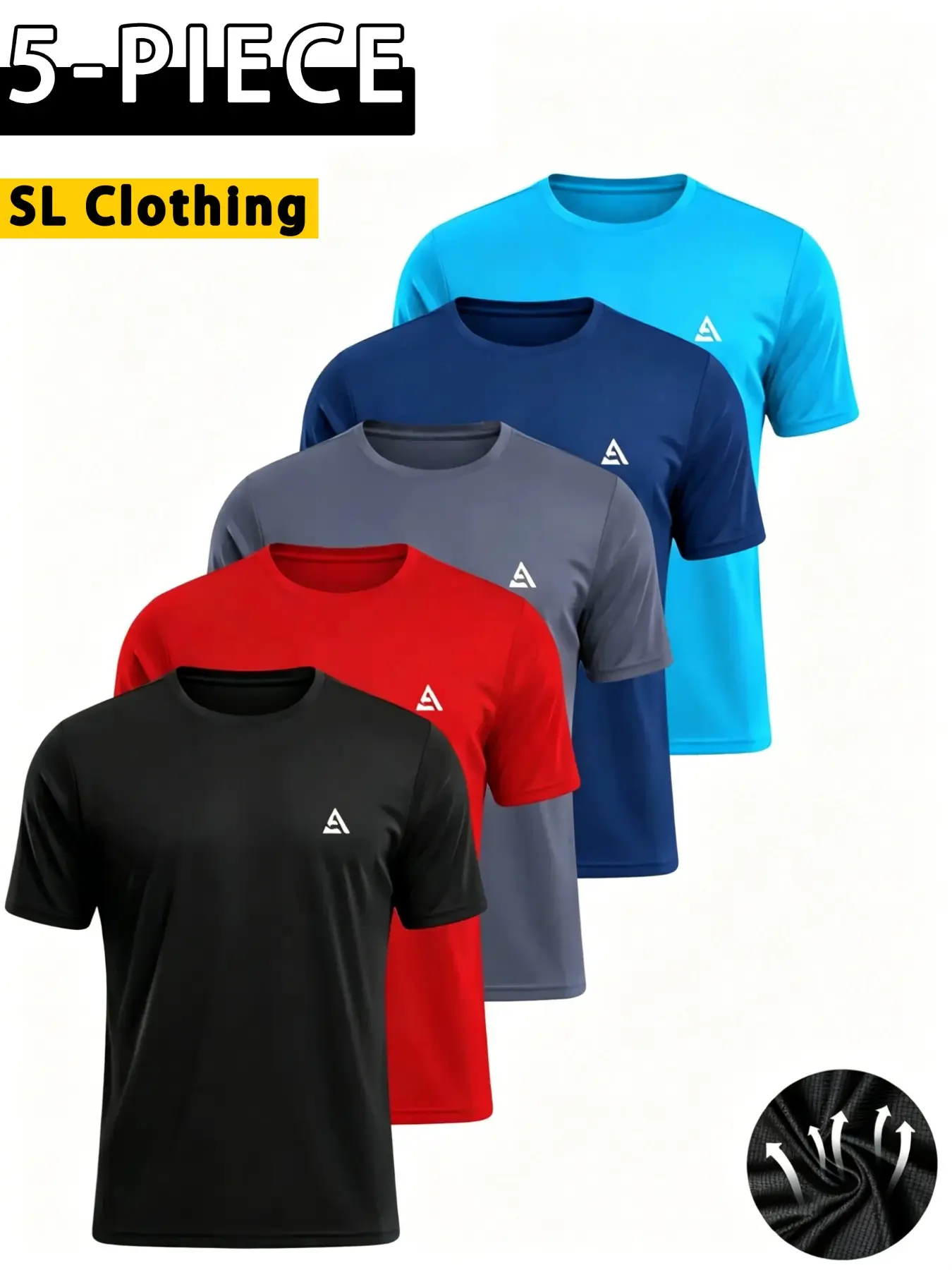 5-Pack Summer Casual Sporty Print T-Shirts, Breathable Quick-Dry Short Sleeve Round Neck Tops, Running Workout Shirts, Gym Clothes Workout, Gym Training, Athletic Activewear, Gym Tees, Gym Training Sportswear