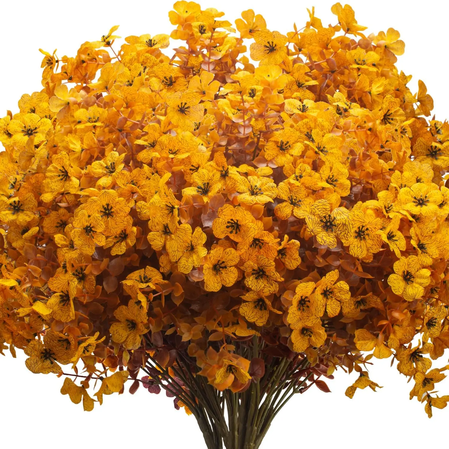 8 Bundles Artificial Mums Outdoor UV Resistant, Fake Silk Plants No Fade Faux Greenery for Garden Porch Patio - Thanksgiving Christmas Home Decor (Fall Yellow)