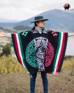 Aztec Descent Alpaca Poncho Handcrafted Elegance 80% Alpaca 20% Acrylic One Size Fits Most Warmth Stylish Look for Women Men 48x38 Inches