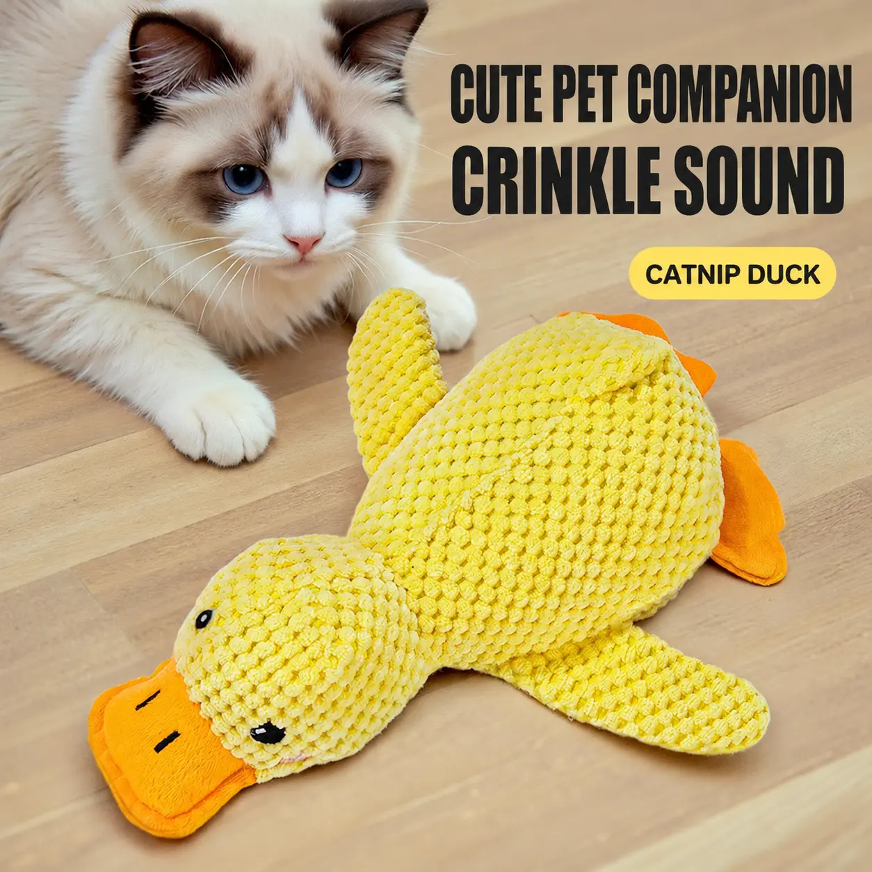 Plush Catnip Duck Cat Toy - Crinkle Sound, Bite-Resistant Chew Item, Soft Cuddly Sleeping Companion, Interactive Squeaky Accessory for Indoor Cats & Boredom Relief