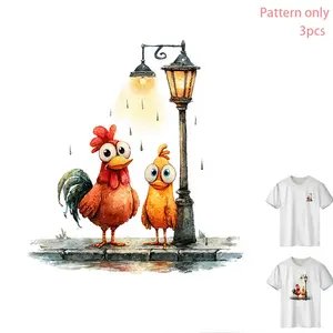 Rooster Pattern Under Streetlight, T-Shirt Heat Transfer Vinyl, Creative Design, Fashionable DIY Clothing Decal, Apparel Accessory, Pattern Only