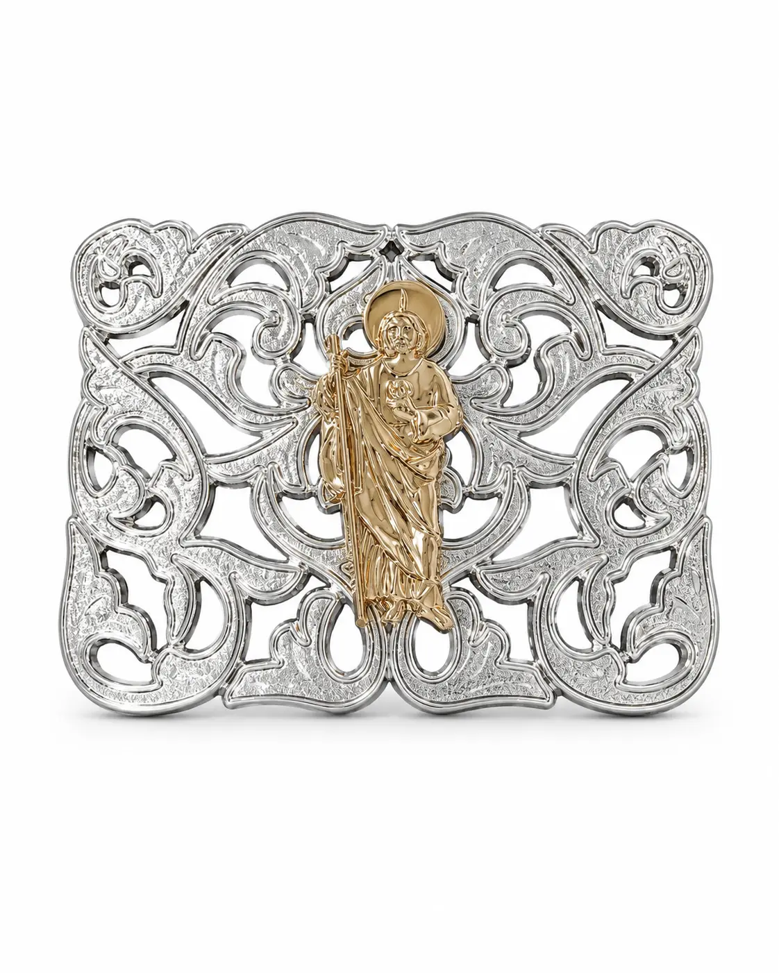 Saint Jude Western Belt Buckle Religious Cowboy Buckle | Silver & Gold Engraved