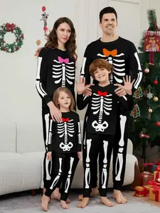 2-Piece Halloween Family Pajama Set, Casual Fitted Sleepwear for Men Women Kids, Home Clothing for All Seasons
