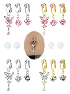 Fake Belly Piercing for Women, Butterfly & Heart Design Clip on Belly Button Rings, Non Piercing Belly Button Ring, Body Jewelry for Women