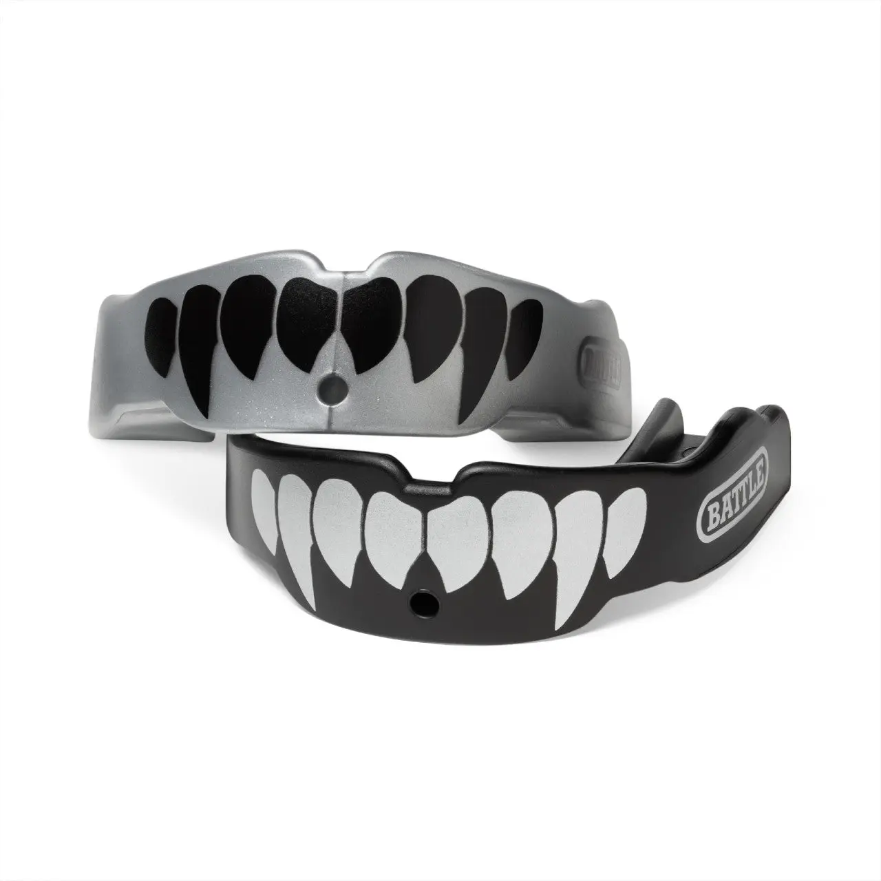 Battle Fangs Premium Safety Football Mouth Guard 2-Pack for Adult Athletes - Full Coverage Custom Fit - Bold Look - EVER-MOLD™ Composite Technology - $35,000 Dental Warranty