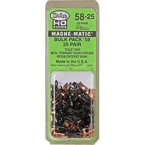 Kadee #58-25 HO Scale Bulk Pack 25 pair #58 Scale Metal Couplers - Medium 9/32"