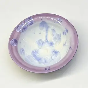 Purple Rim Crystal Glaze Gourd Pattern Porcelain Teacup Handcrafted Artisan Tea Bowl