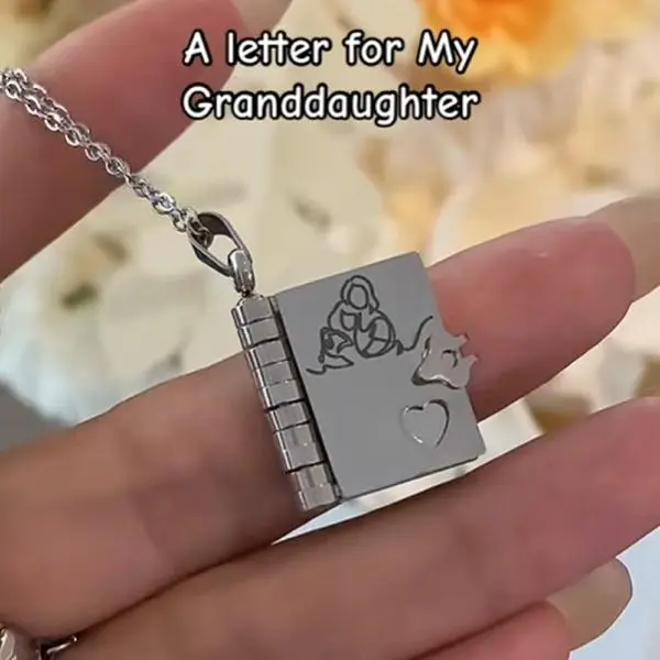 Granddaughter's Stainless Steel Book Necklace, Unique Book-Style Pendant with Heartfelt Message, Meaningful Gifts with Gift-Ready Packaging, Elegant Gift Box