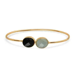 Blue Calcedony and Black Onyx Bangle Bracelet in Goldtone Blue Calcedony and Black Onyx Bangle Bracelet in Goldtone