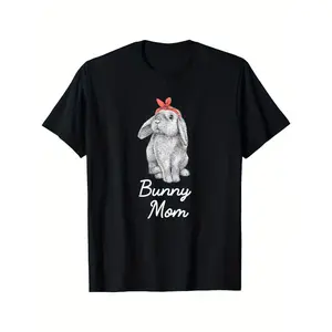 Suitable for Rabbit Lovers Lop-Eared Bunny Rabbit T-Shirt - Loose Fit Casual Round Neck Tee with Adorable Lop-Ear Bunny Print, Machine Washable for Care, Comfortable Casual Attire for Parties & Pet Events (Ideal Gift)