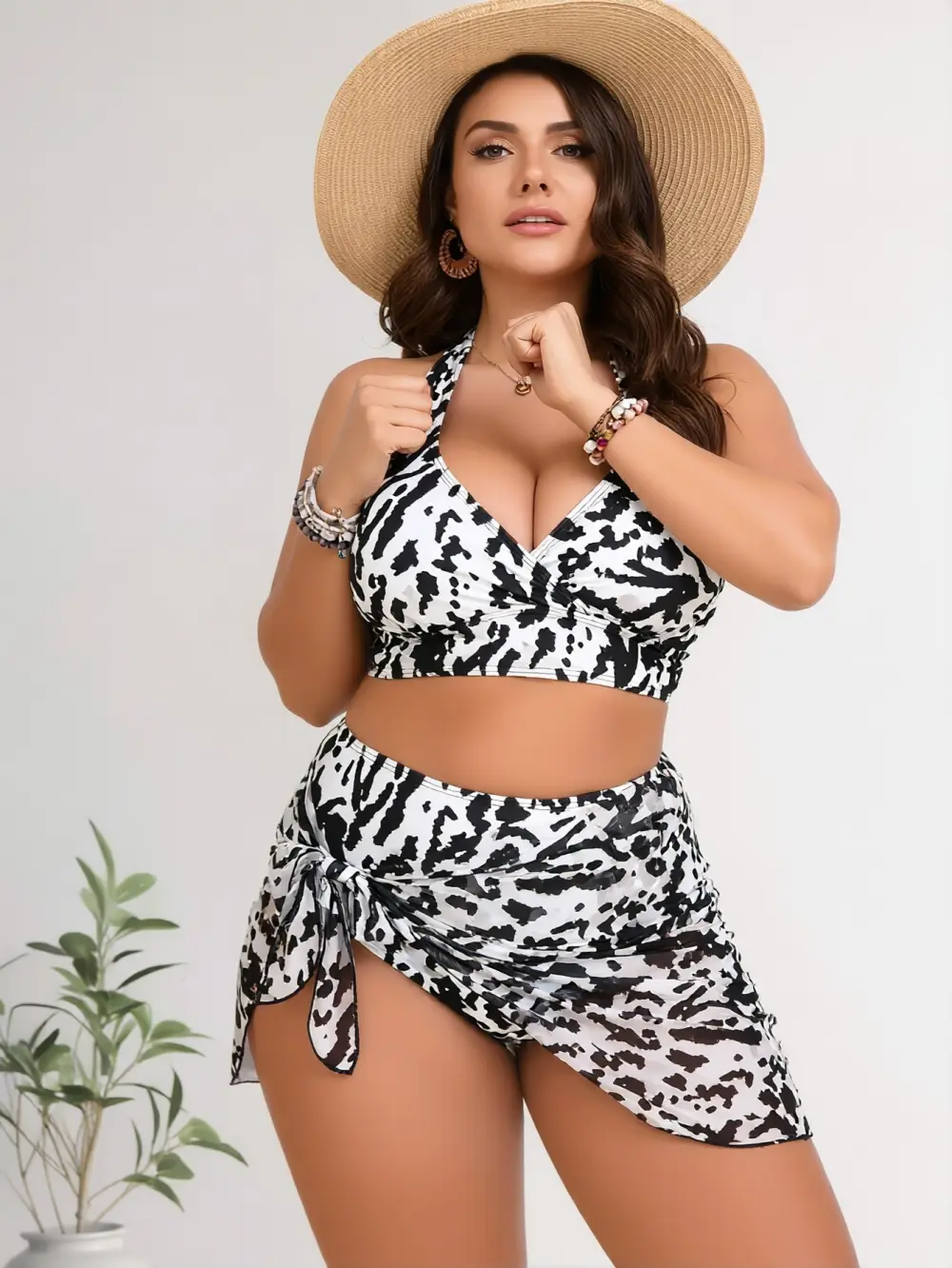 2026 Women's Two-Piece Bikini Set, Sexy Deep V Leopard Print Plus Size Slimming Vacation Swimwear