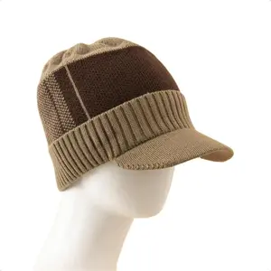 Men's Knitted Sport Beanie Khaki With Embroidered Logo Plush Lined Brim Boho Style Hat One Size Fits Most Cold Weather Accessory