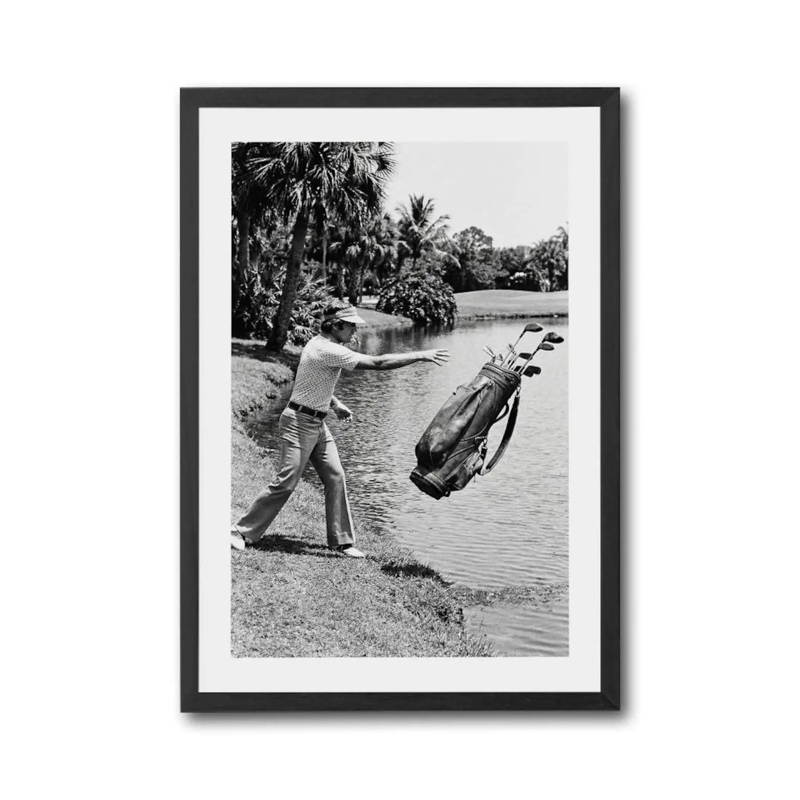 Funny Angry Golfer Glossy Poster, Unframed Vintage Black & White Wall Art Print