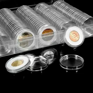 100 Pieces 30mm Airtight Coin Capsules with Storage Organizer Box, Premium Plastic Coin Holders for Gold Silver Bars Copper Pesos Quarters Pennies Dimes Collection Supplies