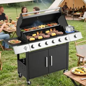 6-Burner Outdoor Propane Gas Grill - Side Burner + Easy-to-Control Knobs + Efficient Heating, Perfect for Backyard Barbeques & Camping Trips