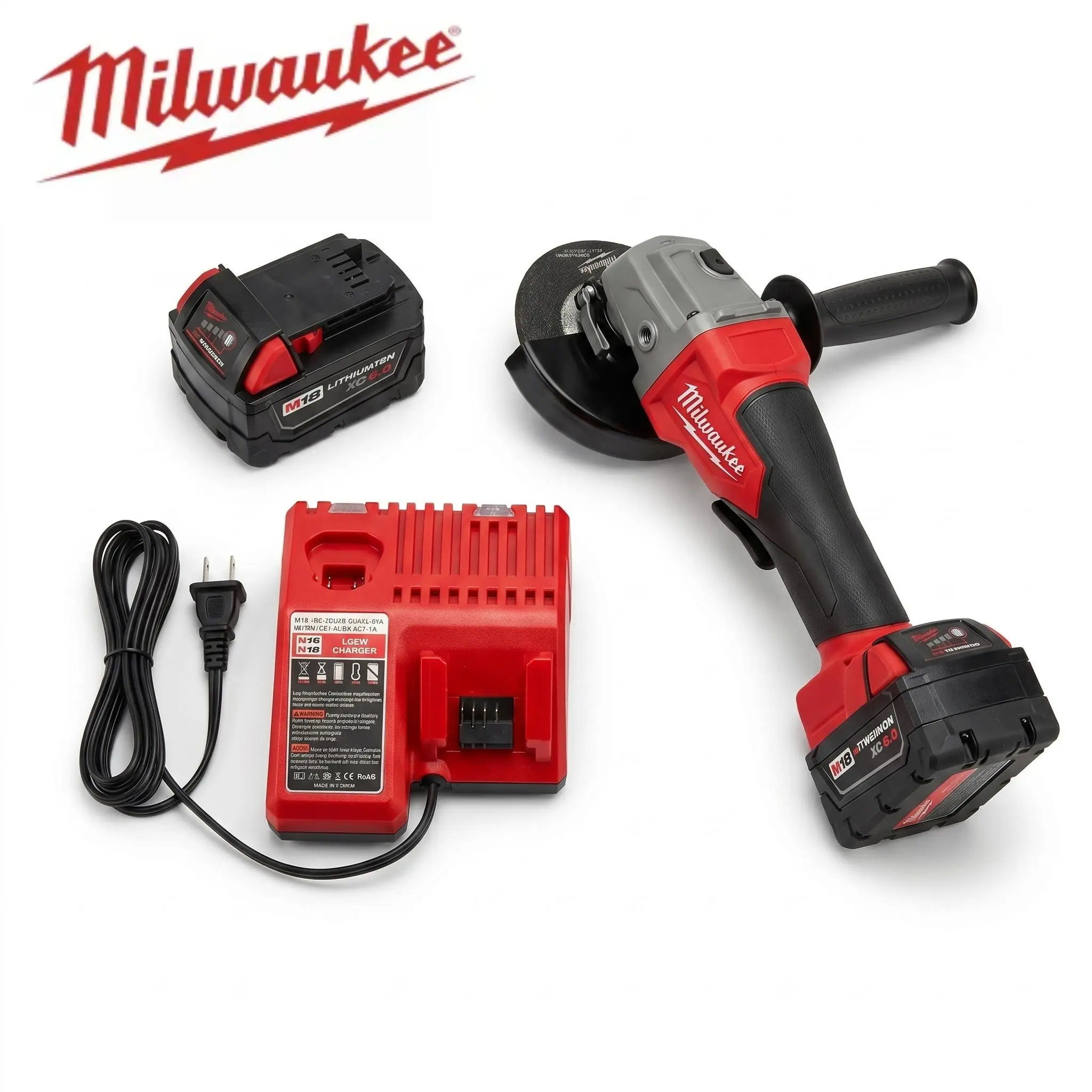 Milwaukee M18 125mm Cordless Brushless Angle Grinder (Grinding Machine) - Hardware Power Tool with Charger, Circular Grinding Wheel, Rust Removal, Weld-Cleaning Tool & Accessories for Metal Cutting, Construction
