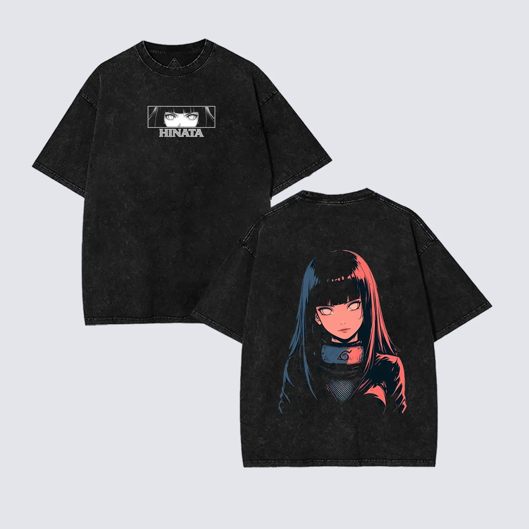 Hinata Hyuga - Anime Double Printed Vintage Washed Tee Tanktop Unisex Anime Manga Washed Cotton T-shirt Gift For Anime Fan graphic 90s Top Men Unisex Vintage Heavyweight Crew Neck T-shirt Casual Shirt Gift