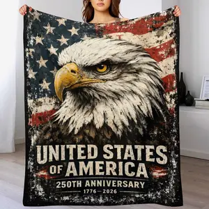 US 250th Anniversary Stars Stripes Blanket, Cozy Red White Blue Patriotic Fleece Throw, Lightweight Flannel Blanket for Home Decor & Memorial Independence Veterans Day
