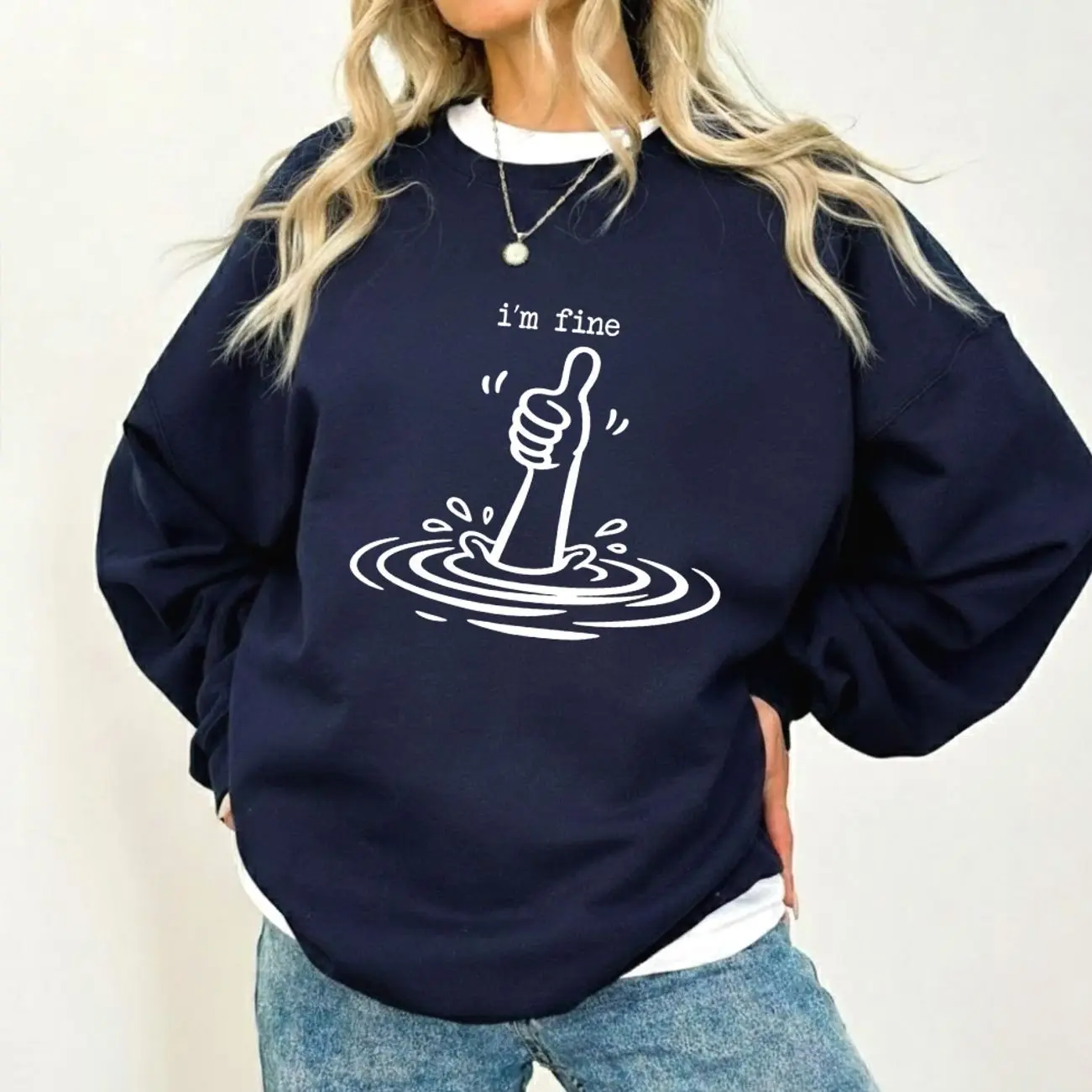 I’m Fine Funny Sweatshirt, Sarcastic Dark Humor Crewneck, Mental Health Graphic Pullover, Relatable Funny Gift for Women
