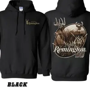 Classic Long Sleeve Soft Menswear Tops, Remington 1816 Hunting Hoodie - Authentic Deer Buck Graphic Sweatshirt, Outdoor Camo Pullover, Unisex Hunting Apparel - KitchenEra