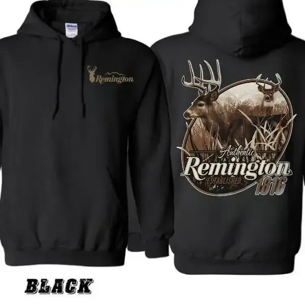 Classic Long Sleeve Soft Menswear Tops, Remington 1816 Hunting Hoodie - Authentic Deer Buck Graphic Sweatshirt, Outdoor Camo Pullover, Unisex Hunting Apparel - KitchenEra