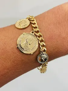 Gold Filled Curb Bracelet | Coin Charm Statement Piece