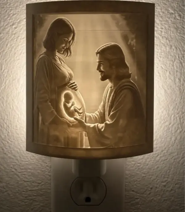 Christian Pregnancy Night Light | Jesus & Baby Faith Lamp | Religious Nursery Decor | Christian Family Gift | Plug In Night Light