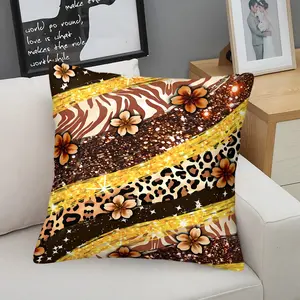 Gold Glitter Throw Pillow, Soft Decorative Cushion, Animal Print Print Comfort Square Pillow for Bedroom Sofa Couch Vanity Room Dorm, Perfect Boho Glam Home Decor Gift for Women & Teen,  Pillow with Core