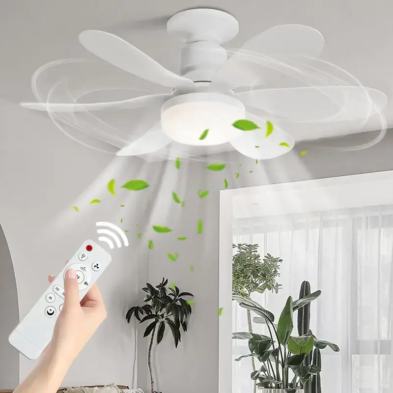 Ceiling Fan with Light, Socket Fan Light with Remote, 20 Inch E26 Screw-in Easy Install Fan Light Combo, 5 Adjustable Wind Speeds & 3 Color Temperature Dimmable LED Lamp, 2200 Lumens Quiet Small Fan Lamp for Bedroom, Kitchen, Living Room, Garage