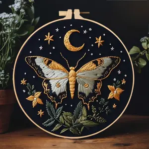 Star Moon Butterfly Floral Embroidery Kit Embroidery Set, Adult Children DIY Handmade Craft, Hand Embroidery Beginner Kit with Printed Embroidery Patterns, Suitable for Beginners Christmas Embroidery Kit