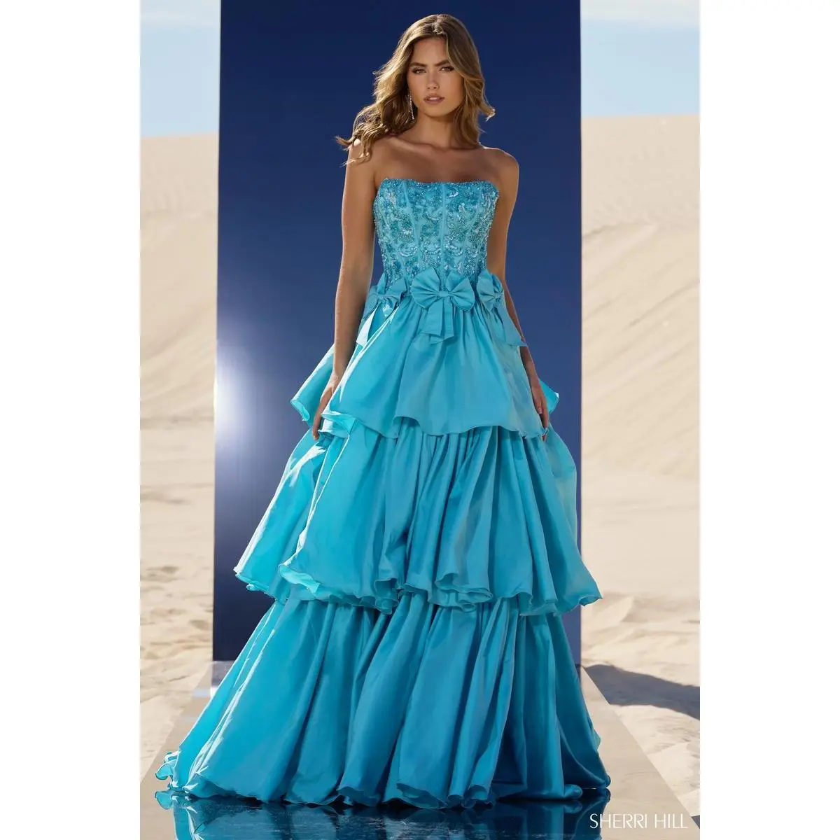 Sherri Hill Strapless Ballgown with Bows 56838